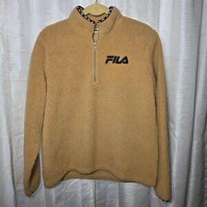 FILA Tan Teddy Bear Fleece Sherpa Quarter-Zip Sweater Pullover Size Large